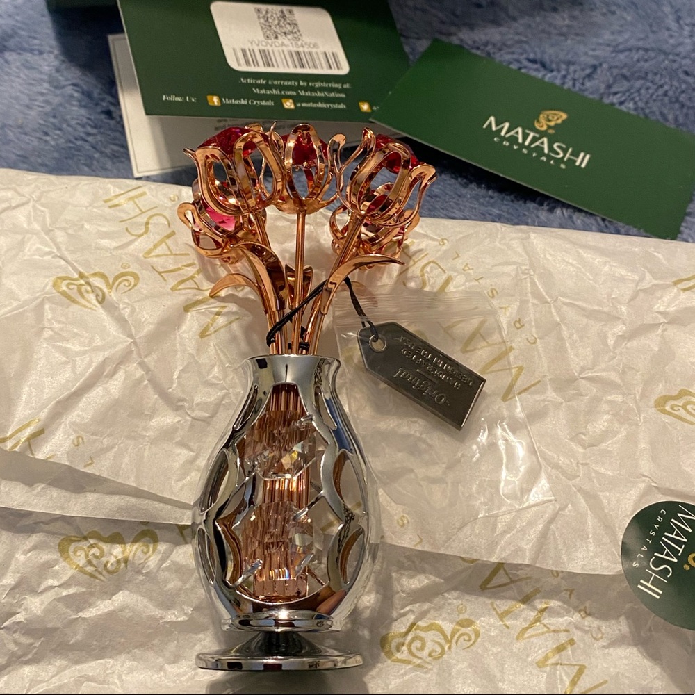 Natasha Crystals Rose Gold /Silver Rose Vase New in box